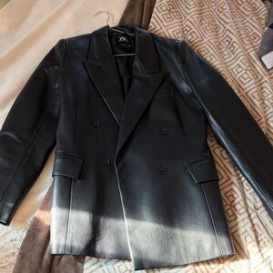 Zara Leather Double-Breasted Blazer